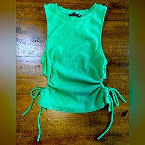 Zara Green Ribbed Crop Tank Top - Size S